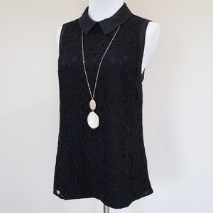 ANN TAYLOR Size Small Black Lace Sleeveless Blouse Career Office